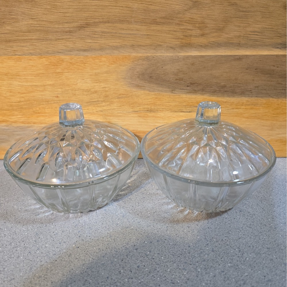 2 Glass Candy Dishes With Lids For Home, Wedding Or Parties